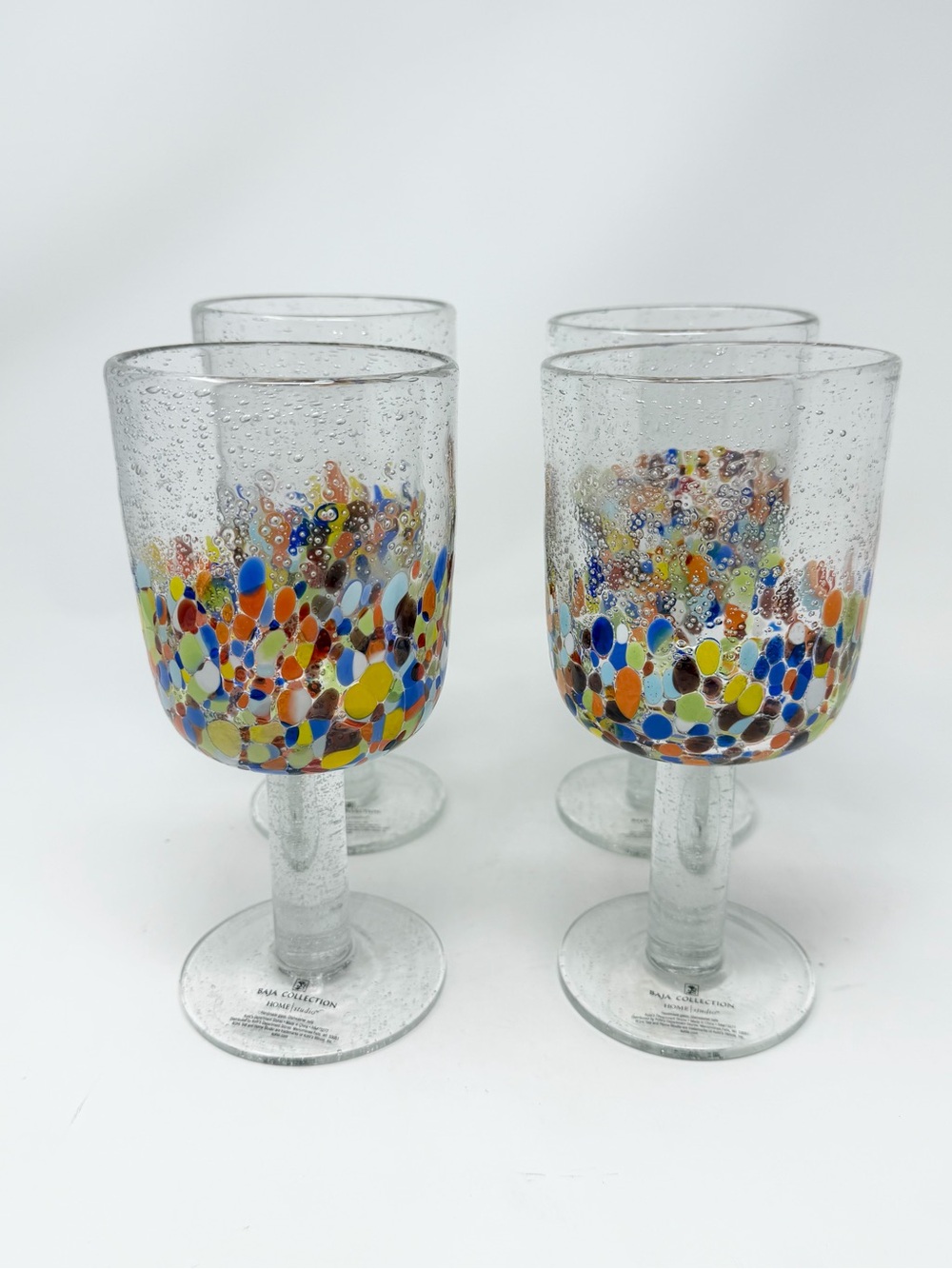 Hand Blown Confetti Glass Stemware Set of 4 Home Studio Baja Collection